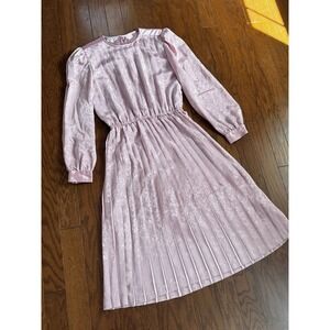 💙Vintage "In the Mood" Women Sz 12 Pink Pleated Floral Dress Cottage‎ (No Belt)